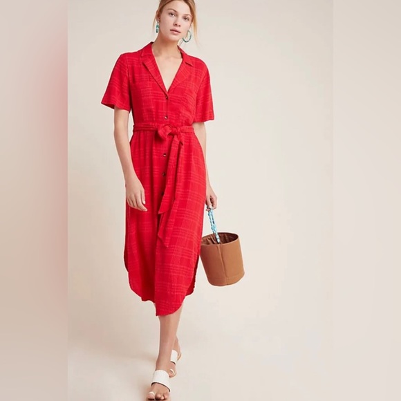 Maeve Dresses & Skirts - ANTHROPOLOGIE Maeve Aria red textured button up shirt dress Sz 1X